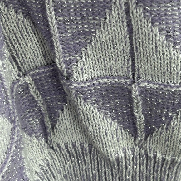 Vintage Sweater Bears Crossing Purple White Metallic Diamond Made In USA Size L - Picture 3 of 12
